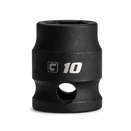 10 Mm Stubby Impact Socket, 3/8 In. Drive, 6 Point, Metric